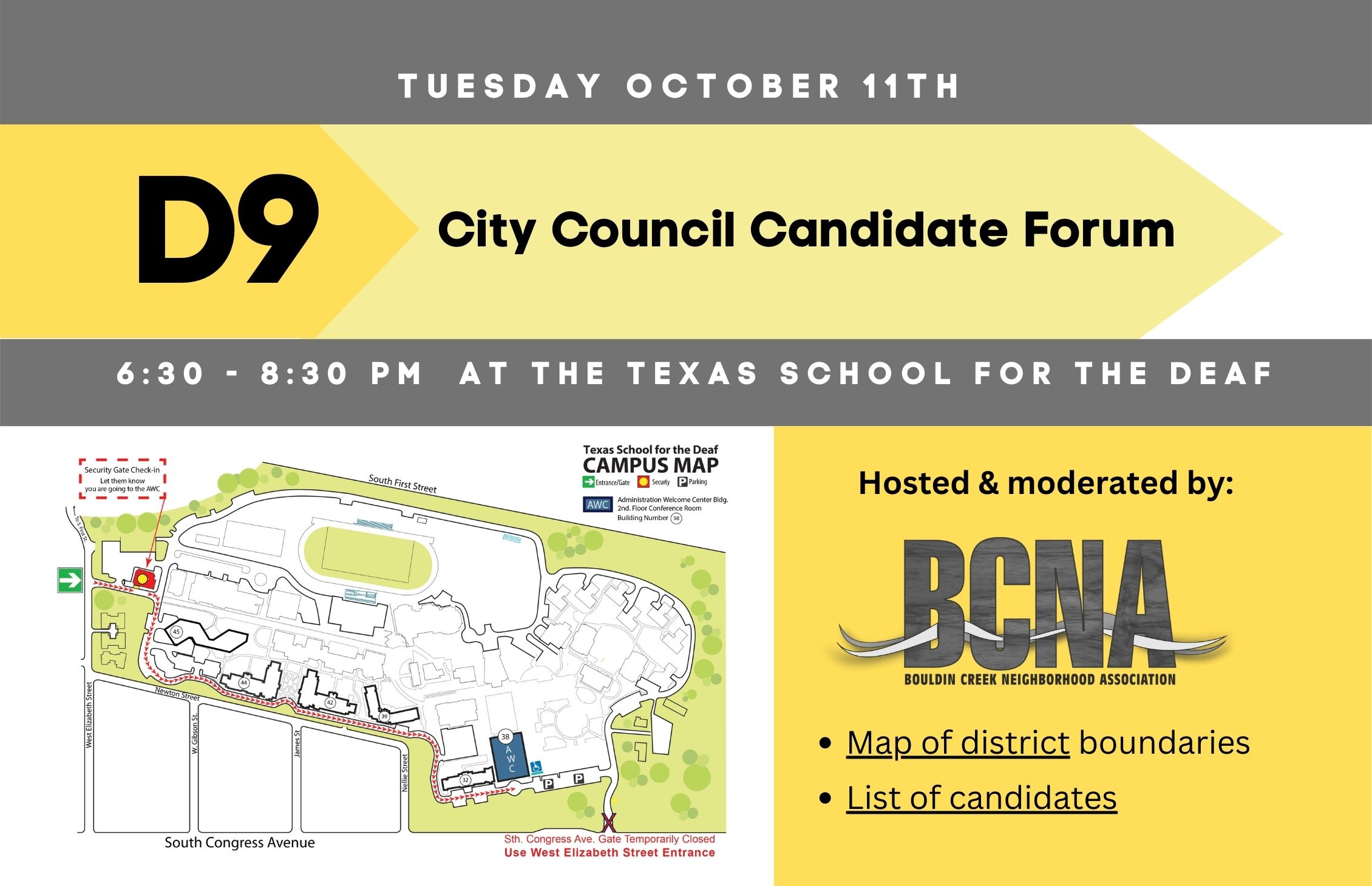 Oct. 11th-   D9 City Council Candidate Forum